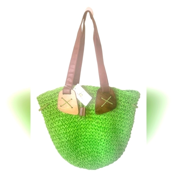 Straw Studios Handbags - Straw Studios Woven Straw Wicker Summer Mint Green Tote Bag